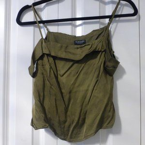 MARCIANO by GUESS olive green silky satin cold shoulder crop top